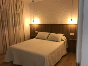 1 dormitorio con 1 cama con 2 almohadas en Trasariz Suites 1, en Vimianzo
