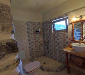 uma casa de banho com um WC e um lavatório em Kato Symi house em Káto Sími