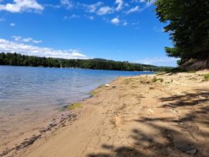 a sandy beach next to a body of water at Domek letniskowy Werlas Bieszczady in Werlas