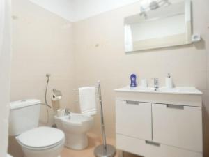 a white bathroom with a toilet and a sink at Apartamento Marisol Confort in Aroeira