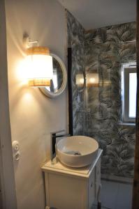 a bathroom with a sink and a mirror at Apartment Battin 44 Uckermark in Brüssow