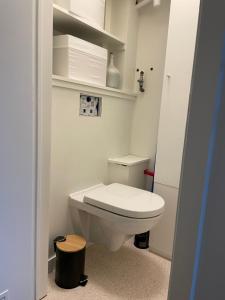 a bathroom with a white toilet in a room at Studio Suite Lido in Koksijde