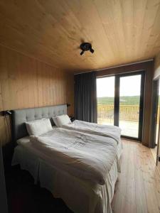 伊德烈的住宿－Idre Northpark，一间卧室设有一张大床和大窗户