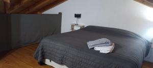 ein Schlafzimmer mit einem Bett mit zwei Handtüchern darauf in der Unterkunft Villa la Angostura in Villa La Angostura