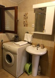 y baño con lavadora y lavamanos. en Vukčević apartman, en Sutomore