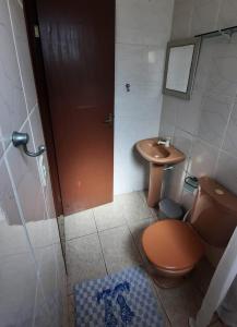 POUSADA AMAZONAS في ريو داس أوستراس: حمام مع مرحاض ومغسلة