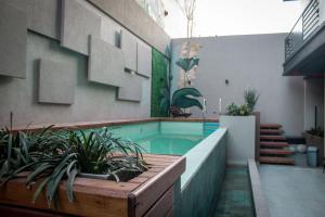 a swimming pool in the middle of a building with plants at Cozy Home Salta in Salta