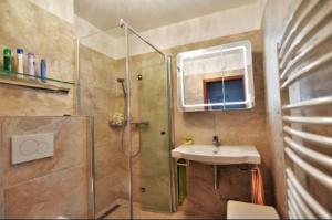 un bagno con doccia e lavandino di Min Öömrang Lun a Wittdün