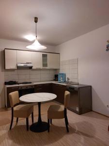 a kitchen with a table and chairs in a room at Apartment Karlo, Pula in Pula