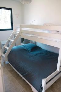 a bunk bed with a blue pillow on the bottom bunk at Chez Marien in Malaucène
