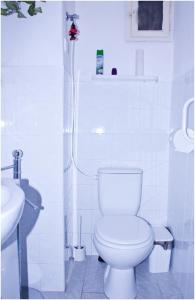 a white bathroom with a toilet and a sink at Privat No. 40 in Telč