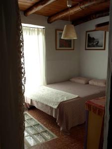 een slaapkamer met een groot bed en een raam bij La Casa Chica de Luis in Fuenteheridos