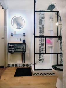 un bagno con un water e un lavandino di Pour les amoureux des vieilles pierres a Poussan Altre 19 foto