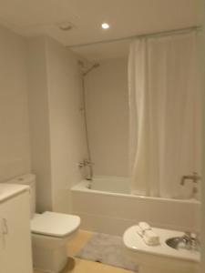 a bathroom with a toilet and a bath tub at Espectacular apartamento de alquiler en Santa Coloma Barcelona in Santa Coloma de Gramanet