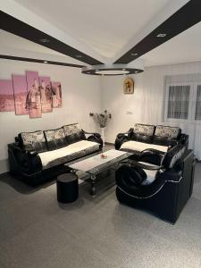 Sala de estar con 2 sofás y mesa en ANGELIKATOS en Golubac