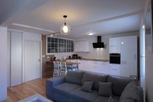 a living room with a couch and a kitchen at Appartement centre ville Rixheim in Rixheim +18 photos