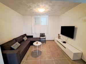 ein Wohnzimmer mit Couch und Fernseher in der Unterkunft Apartments Ivanka in Supetar