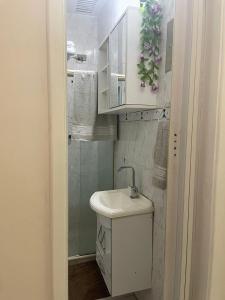 a small bathroom with a sink and a toilet at Apto com Wi-Fi a 200m da Praia de Copacabana/RJ - Cp3 in Rio de Janeiro