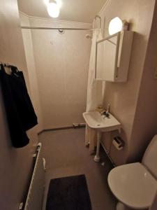 a small bathroom with a sink and a toilet at Studio in Malmö