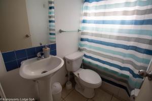 a bathroom with a sink and a toilet and a shower at Kompayantu Lodge Arriendo Diario in La Serena +24 photos