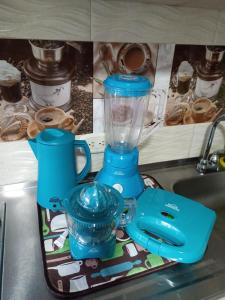 a blue blender sitting on a counter next to a sink at PeñalisaKapoSalSar in Girardot