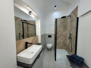 科瓦雷的住宿－Apartament Sztolnia，一间带水槽、淋浴和卫生间的浴室