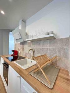 - une cuisine avec un comptoir et un évier dans l'établissement Nouvel Appartement cosy centre-ville, à Épernay