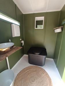 baño con aseo negro y lavamanos en Saaristotila Jackois, en Iniö