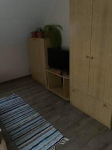 un soggiorno con TV e tappeto di Muskátli Apartman a Balatonakali