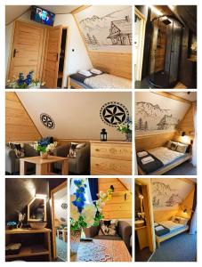 a collage of pictures of a tiny house at Apartament - Willa Na Górskim Szlaku in Murzasichle