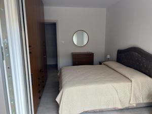 um quarto com uma cama e um espelho na parede em Roby Seahouse em Fossacesia