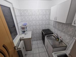 cocina pequeña con fregadero y fogones en Apartament Ciresica, en Constanţa