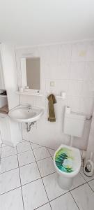 a bathroom with a toilet and a sink at Gemütliches Haus in Gartz/Oder in Gartz an der Oder