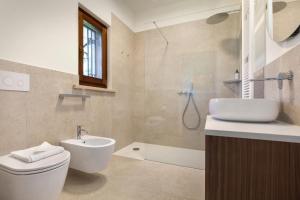 ein Bad mit einem WC, einem Waschbecken und einer Dusche in der Unterkunft Villa Carducci in Torri del Benaco