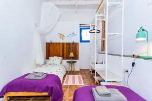 TabayescoにあるEco Casa Salitre,Montaña, Campo y Playaのベッドルーム1室(ベッド2台、はしご付)