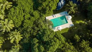 an overhead view of a house in the jungle with a swimming pool at Searenity Beach Villa in Diani Beach