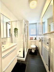 La salle de bains est pourvue d'une baignoire, de toilettes et d'un lavabo. dans l'établissement City Centre Hidden Hideout for 2, à Édimbourg