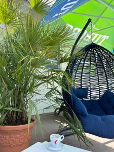 a room with a hammock and a table with plants at Hotel Agora in Neptun