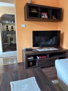 a living room with a flat screen tv on a entertainment center at Nena in Veliko Gradište