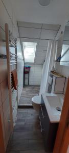 a bathroom with a sink and a toilet in it at Landhaus Kathrin in Walkenried +11 photos