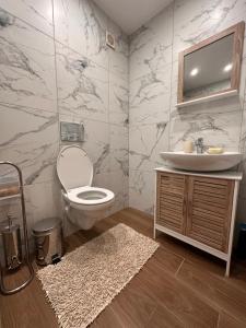 uma casa de banho com um WC e um lavatório em Petkovi Аpartments, Borovets Gardens - One-bedroom and Two-bedroom apartments em Borovets