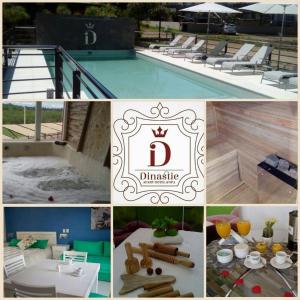 a collage of photos with a pool and a sign at DINASTIE PALACE in Chajarí