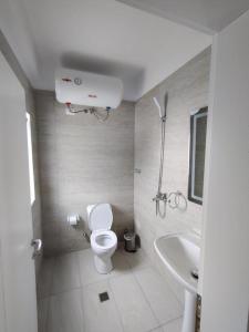 La salle de bains est pourvue de toilettes et d'un lavabo. dans l'établissement Unique, à Gramsh