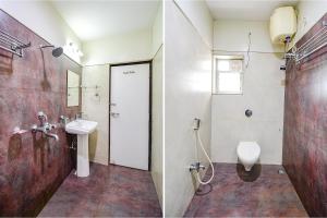 two images of a bathroom with a sink and a toilet at FabHotel Rani Tower in Kolkata