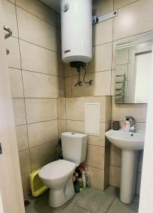 a bathroom with a toilet and a sink at Однокомнатні Апартаменти у Співочих Фонтанів in Umanʼ