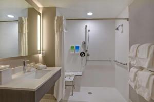 奥蒙德海滩Home2 Suites Ormond Beach Oceanfront, FL的带水槽和淋浴的浴室