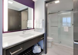 森林湖Homewood Suites By Hilton Irvine Spectrum Lake Forest的带水槽、马桶和镜子的浴室
