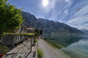 a view of a body of water with mountains at Apartments Goran in Kotor