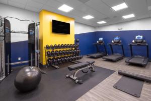 - une salle de sport avec plusieurs tapis de course et machines dans l'établissement Hampton Inn by Hilton Verona at Turning Stone, à Verona