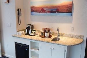 a kitchen counter with a sink and a picture of a house at Capitol Plaza Hotel Montpelier Tapestry Collection by Hilton in Montpelier